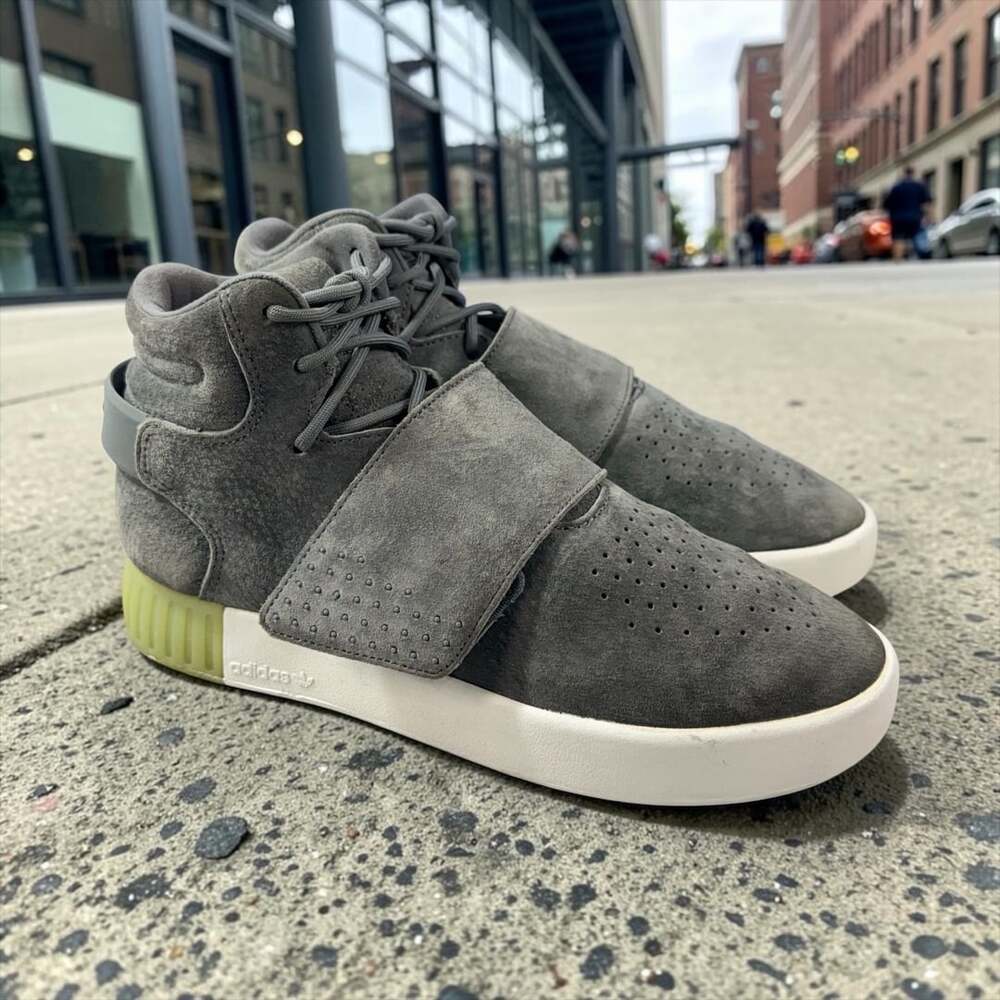 Adidas Tubular Invader Strap Onix Gray Ice Green High Top Sneakers